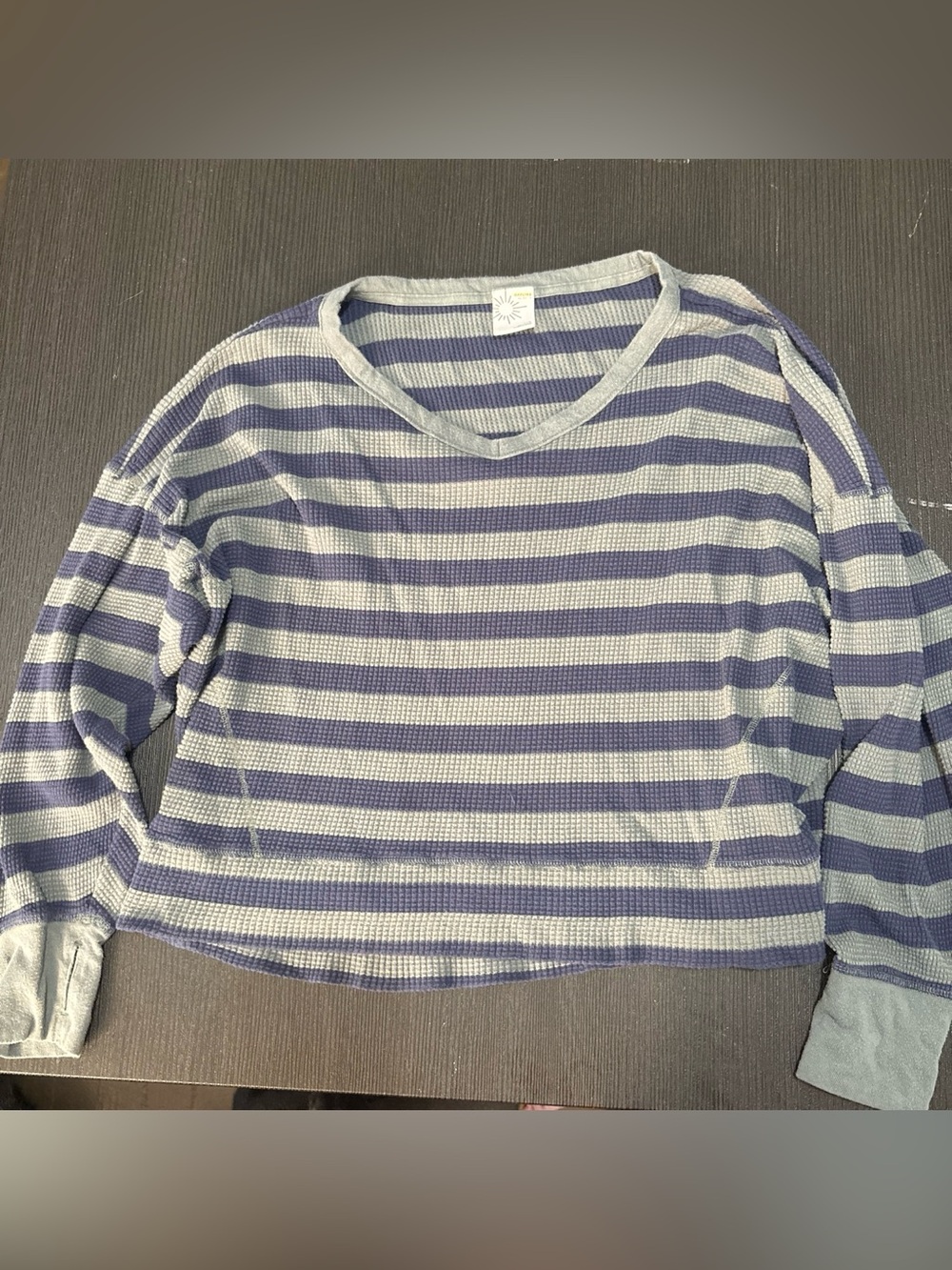 aerie Navy and Light Gray Striped Long Sleeve Tee